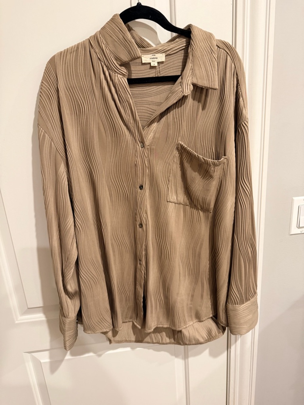 entro Beige Wavy-Textured Button-Down Shirt